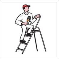 House Painter Standing On Ladder Cartoon - No-Wrap