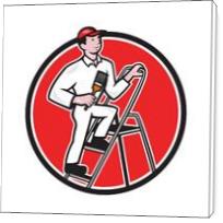 House Painter Paintbrush On Ladder Cartoon - Standard Wrap