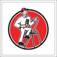 House Painter Paintbrush On Ladder Cartoon - No-Wrap
