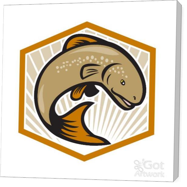 Trout Jumping Cartoon Shield Trout Jumping Cartoon Shield