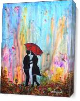 Couple On A Rainy Date Romantic Painting As Canvas