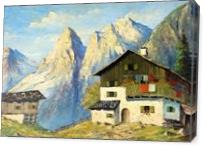 House With Snow Mountain (signed 'W. Muller') On The Right Bottom - Gallery Wrap