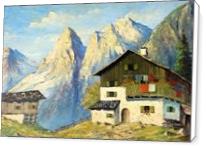 House With Snow Mountain (signed 'W. Muller') On The Right Bottom - Standard Wrap