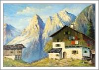 House With Snow Mountain (signed 'W. Muller') On The Right Bottom - No-Wrap