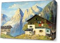 House With Snow Mountain (signed 'W. Muller') On The Right Bottom As Canvas
