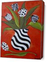 Black And White Tulips On Red As Canvas