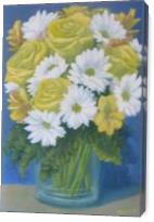 Still Life Yellow Roses White Daisies - Gallery Wrap