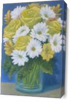 Still Life Yellow Roses White Daisies As Canvas