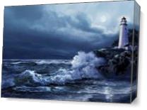 Seascape Boston Lighthouse At Moonlight As Canvas