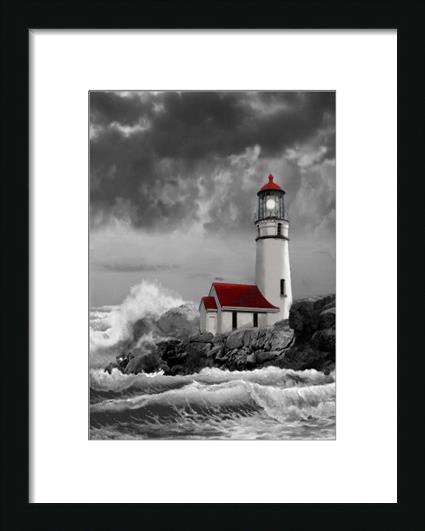 Oregon Lighthouse Painting In Black And White Oregon Lighthouse Painting In Black And White