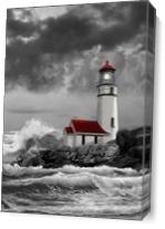 Oregon Lighthouse Painting In Black And White As Canvas