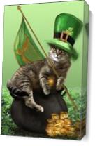 St Patrik's Day Cat Sitting On A Pot Of Gold As Canvas