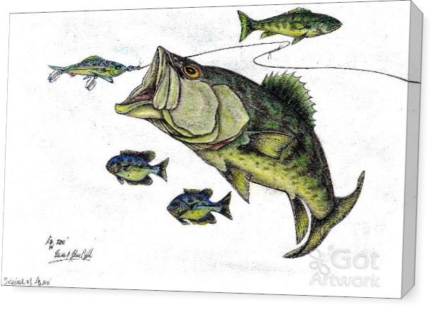 Big Bass and Bluegill Fishing  Original Drawing