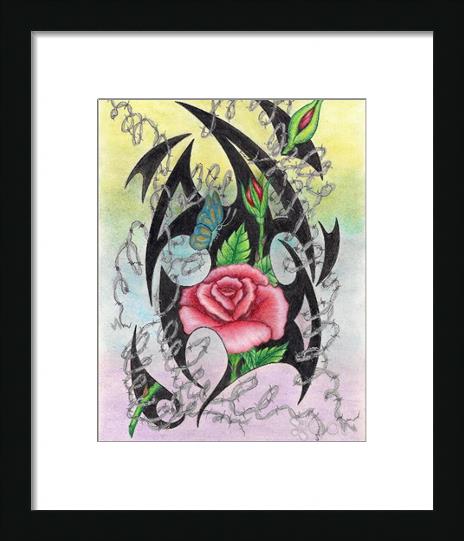 Pink Tribal Roses And Barbwire Original Drawing
