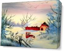 Christmas Barn And Truck As Canvas
