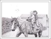 Two Children On Horseback 1943 - No-Wrap