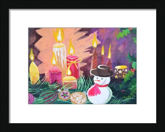 Holiday, Christmas Candles With Snowman And Bulbs