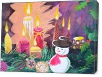 Holiday, Christmas Candles With Snowman And Bulbs - Gallery Wrap