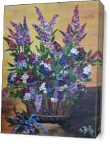 Basket Of Flowers Purple, And Blue As Canvas