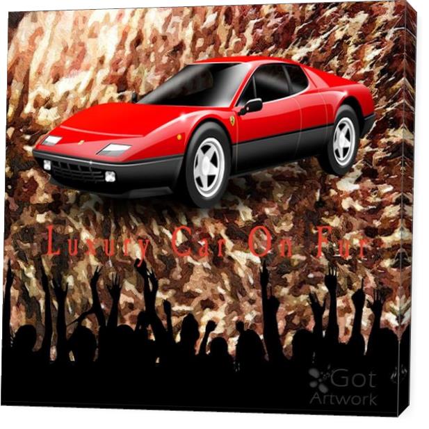 Luxury Car On Fur - Brownish Fur Oil Painting Background Texture With Crowd Cheering