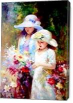 Two Young Girl Picking Up Flower - Gallery Wrap