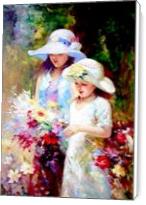 Two Young Girl Picking Up Flower - Standard Wrap