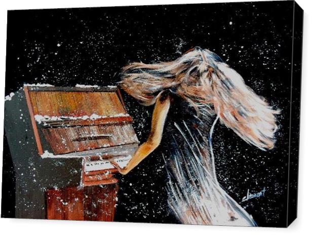 Lady Playing Piano Under Snow