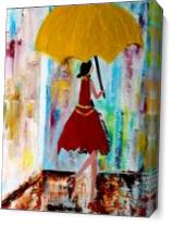 Lady Walking In The Rain As Canvas