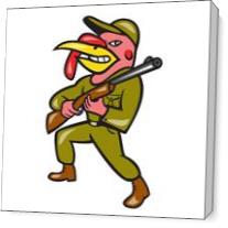 Turkey Hunter Carry Rifle Shotgun Cartoon